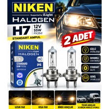 Niken H7 12V 55W Standart Halojen Far Ampulü 2 Adet – Güçlü Sarı Işık Uzun Kısa Far