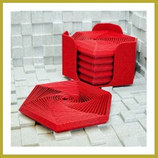 Bezos 3D Baskı Super Fidget Coaster Seti - Altıgen Desenli Bardak Altlığı ve Tutucu-Kırmızı Bcks