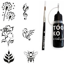 Siyah Arı Kuş Geçici Dövme Seti; Likit Kalem Ucu, Fırça ve Şablon