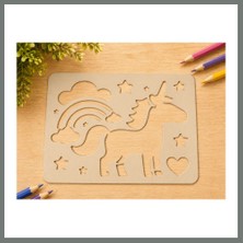 Bezos 3D Baskı Unicorn ve Gökkuşağı Çizim Şablonu - Desen Kalıbı - Bej Mmbz