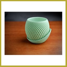 Bezos 3D Baskı Küre Saksı - Kafes Dokulu Iki Parçalı Dekoratif Saksı - Mint-Mint Bcks