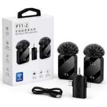 Denshi F11-2 Kablosuz Yaka Mikrofonu 2'li Set, 3'ü 1 Arada Alıcı (Type-C, Lightning, 3.5 Mm), Android iPhone Kamera Uyumlu, Gürültü Engelleme, Vlog Röportaj Podcast Yayın Mikrofonu