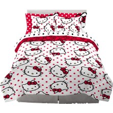 Yorgan; Sanrio Hello Kitty Puantiyeli Yatak Takımı 7 Parça Süper Yumuşak ve Çarşaf Seti, Şemsiye, Kraliçe, (%100 Resmi Lisanslı Ürün) Koleksiyon Ürünleri
