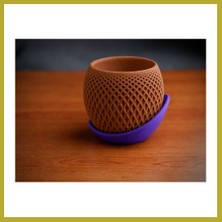 Bezos 3D Baskı Küre Saksı - Kafes Dokulu Iki Parçalı Dekoratif Saksı - Kahverengi-Mor Bcks