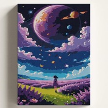 Sayılarla Boyama Tuval Hobi Seti Uzay Gökyüzü Temalı Fırça ve Boya Dahil Set (Çıtalı) 40X50 cm Kendin Yap Sayılarla Tuval Boya Kiti (Kasnaklı)