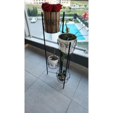 Katlanabilir Metal 5'li Saksılık; Siyah, 100 cm Yükseklik, Kurulumsuz Boyalı Dekoratif Bitki Standı