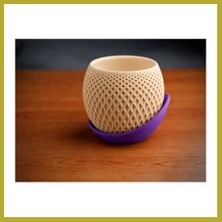 Bezos 3D Baskı Küre Saksı - Kafes Dokulu Iki Parçalı Dekoratif Saksı - Bej-Mor Bcks