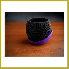 Bezos 3D Baskı Küre Saksı - Kafes Dokulu Iki Parçalı Dekoratif Saksı - Siyah-Mor Bcks