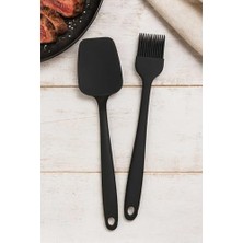 Ckm Silikon Yanmaz Yapışmaz Large Spatula ve Yumurta Fırçası Büyük Boy Spatula Seti Siyah Siyah