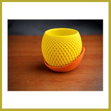 Bezos 3D Baskı Küre Saksı - Kafes Dokulu Iki Parçalı Dekoratif Saksı - Sarı-Turuncu Bcks