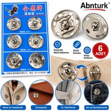 Abnturk 6 Adet Jumbo Büyük Boy Çıtçıt 24mm Gümüş Rengi Metal Dikmeli Çıtçıt Dayanıklı Malzeme Güçlü Kavrama