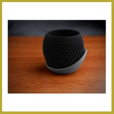 Bezos 3D Baskı Küre Saksı - Kafes Dokulu Iki Parçalı Dekoratif Saksı - Siyah-Gri Bcks