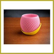 Bezos 3D Baskı Küre Saksı - Kafes Dokulu Iki Parçalı Dekoratif Saksı - Pembe-Sarı Bcks