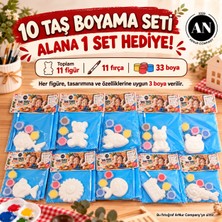 Arnur Company 10+1 Hediye / Toplu Etkinlik / Dıy Seti / Taş  Boyama Seti / 11 Figür / 11 Fırça / 33 Boya / Okul ve Grup Etkinlikleri / Toptan Alım