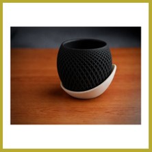 Bezos 3D Baskı Küre Saksı - Kafes Dokulu Iki Parçalı Dekoratif Saksı - Siyah-Bej Bcks