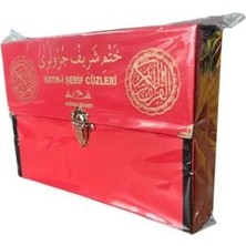 TeknoKapsül Kur`an-I Kerim 30 Cüz Hatim Seti Bilgisayar Hatlı Rahle Boy Çantalı Kırmızı Renk Deri Çantalı