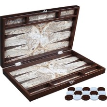 Antik Dünya Haritası Deri Tavla - 49 cm x 30 cm x 6.2 Cm, Soyut Strateji, 8 Yaş ve Üzeri, 1 Oyuncu