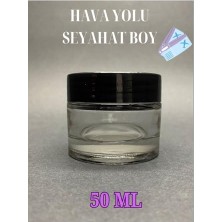 50 ml Şeffaf Cam Krem Kavanozu, Siyah Plastik Kapaklı