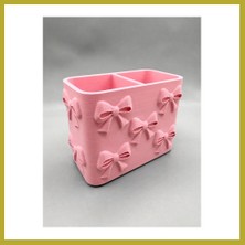Bezos 3D Baskı Fiyonk Desenli Bölmeli Kalemlik - Masaüstü Organizer - Pembe Bcks