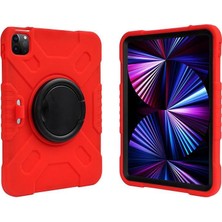 Samsung Galaxy Tab A9 Plus 11INÇ X210 X215 X216 Uyumlu Askılı Silikon Handle Ring Yüzüklü Zırhlı Kılıf Kırmızı
