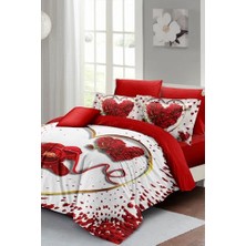 Sevgililer Günü Özel Çift Kişilik Nevresim Takımı Pamuk Saten Love Feather; Kırmızı, MONOHOME67120