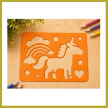 Bezos 3D Baskı Unicorn ve Gökkuşağı Çizim Şablonu - Desen Kalıbı - Turuncu Bcks