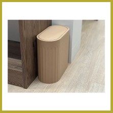Bezos 3D Baskı Yivli Oval Çöp Kutusu Sallanır Kapaklı Banyo Tuvalet Mutfak Ofis Kovası 24X12X23 cm Bej Bcks