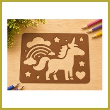 Bezos 3D Baskı Unicorn ve Gökkuşağı Çizim Şablonu - Desen Kalıbı - Kahverengi Bcks