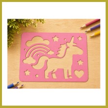 Bezos 3D Baskı Unicorn ve Gökkuşağı Çizim Şablonu - Desen Kalıbı - Pembe Bcks