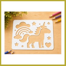 Bezos 3D Baskı Unicorn ve Gökkuşağı Çizim Şablonu - Desen Kalıbı - Beyaz Bcks