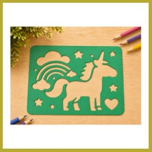 Bezos 3D Baskı Unicorn ve Gökkuşağı Çizim Şablonu - Desen Kalıbı - Yeşil Bcks