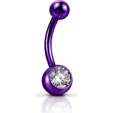 Munels Tektaşlı Renkli Göbek Piercing - 316L Surgical Steel - Stainless Steel