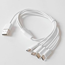 4 In 1 USB Tip-C Şarj Kablosu Çoklayıcı Beyaz 1 Metre Çoklu Cihaz Şarj Kablosu