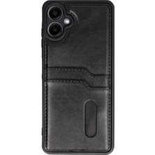 Techroid Samsung Galaxy A06 Kılıf Sara Kartvizitli Deri Kılıf - Siyah