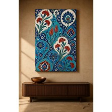 Iznik Çini Deseni — Lale ve Karanfil — 30×40 cm Kanvas Tablo
