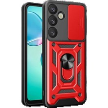 Techroid Samsung Galaxy S25 Kılıf Pars Lens Yüzüklü Silikon - Kırmızı