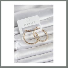 Bezos Gold Renk Pirinç Köşeli Kenar Halka 32 mm Kadın Küpe Mmbz