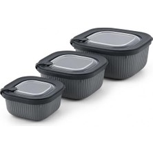 Saklama Kabı; Vakumlu Silikon Kapaklı Plastik, 3.5 L, Mikrodalga ve Derin Dondurucu Için Sefer Tası, Gıda Depolama Kutusu, Bpa Içermez (600/1100/1800 Ml) (Antrasit, Kare)