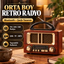 Techroid Orta Boy Retro Ahşap Tasarım Bluetooth Hoparlörlü Radyo – Fm/am Destekli, Şarjlı ve Taşınabiliri Radyo NS-6636