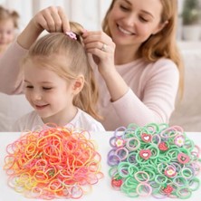 Çocuklar Için Mini Saç Lastiği Seti, 4 Paket, Neon Karışık Renkler, Şeffaf Çanta ve Şişe Tasarımlı Kutuda