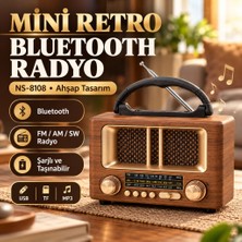 Techroid Küçük Mini Boy Retro Ahşap Tasarım Bluetooth Hoparlörlü Radyo – Fm/am Destekli, Şarjlı ve Taşınabilir Radyo NS-8108