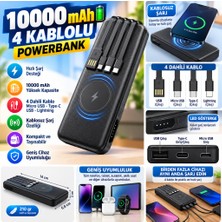 Techroid 10000 Mah Micro Type-C USB Lightning 4 Kablolu Hızlı Kablosuz Şarj Powerbank