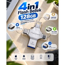 Techroid 128GB Taşınabilir 4in1 Flash Bellek iPhone iPad Android Tablet Mac Bilgisayar Uyumlu