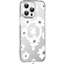 Techroid Joko Apple iPhone 15 Pro Floral Magsafe Kapak - Beyaz