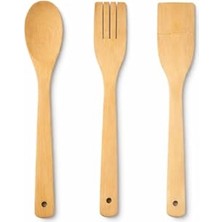 Bambu Mutfak Seti; Kaşık, Çatal, Spatula, Doğal Ahşap, Çizmez, Tava Dostu, 3 Parça, Bambu Mutfak Gereçleri Seti, Kaşık, Servis Çatalı, Düz Spatula, Isıya Dayanıklı, Doğal Malzeme, 3'lü Set