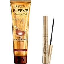 Telescopic Siyah Maskara ve Elseve Mucizevi Yağ Saç Güzelleştirici Krem 150 ml Seti