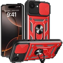 Techroid Apple iPhone 16E Kılıf Pars Lens Yüzüklü Silikon - Kırmızı