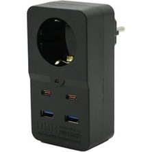 WINNBOSS-3438 Termal Akım Korumalı Duvar Tipi Priz, 2 Usb, 2 Type-C, Siyah, CHRMK6514