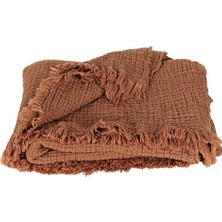 Püskül Müslin Koltuk Battaniyesi & Pike Tek Kişilik 135X170 Cm, 100% Pamuk Ultra Yumuşak 4-Katlı Muslin Kumaş Havadar Dört Mevsim Dekoratif Tv Battaniye Şalı (Tobacco, 135X170 cm Tv Battaniyesi)