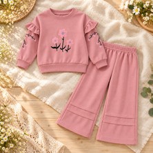 Efka Kids Kız Çocuk Çiçek Nakışlı Fırfırlı Alt Üst Takım